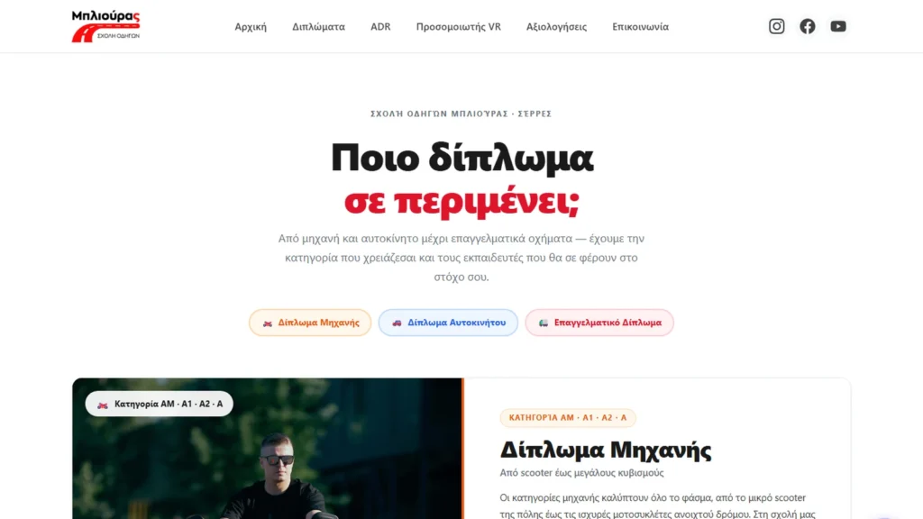 Σελίδα κατηγοριών διπλώματος ιστοσελίδα σχολή οδηγών Σέρρες — Α, Β, Γ, Δ, Ε, ADR