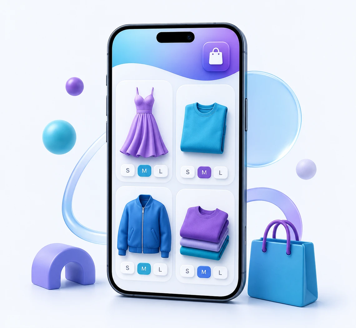Κατασκευή eshop ρούχων — fashion ηλεκτρονικό κατάστημα με επιλογή μεγεθών στο κινητό